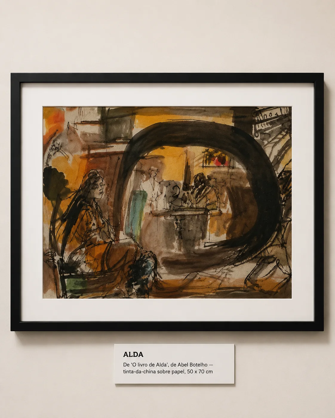 Lisbon and Alfama works shaped by Botiev’s daily surroundings, with Pessoa’s divided self appearing as a recurring presence.