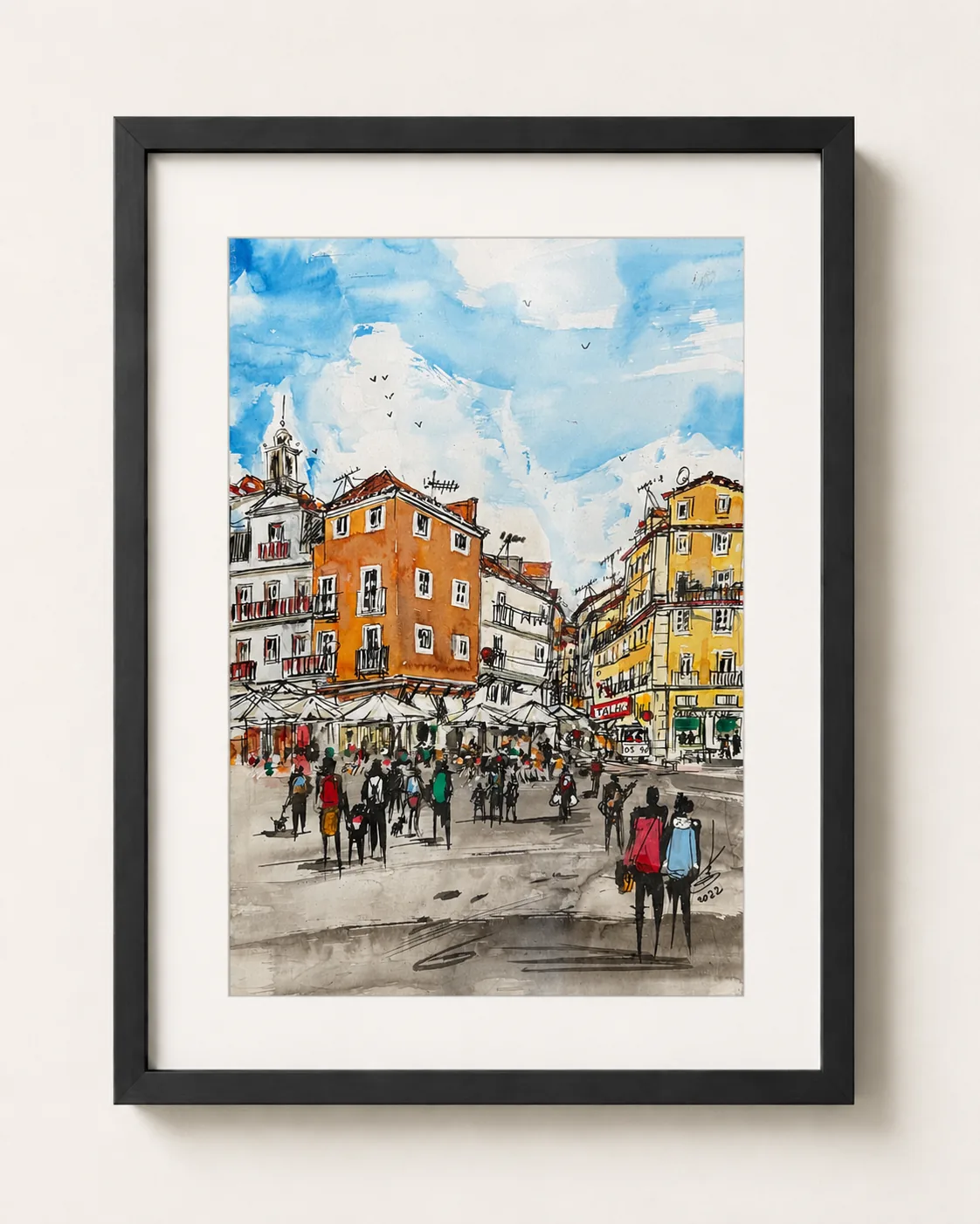 Featured colorful Lisbon city watercolor by Rouslam Botiev