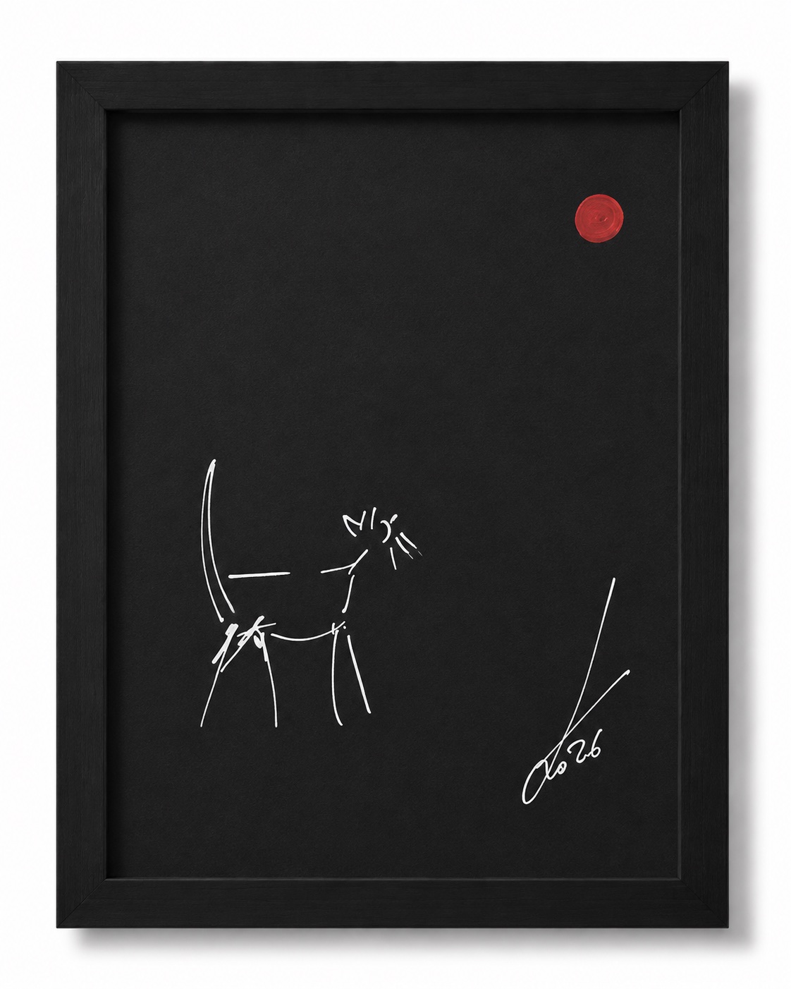 Black paper work by Rouslam Botiev: a white-line archer beneath a red sun