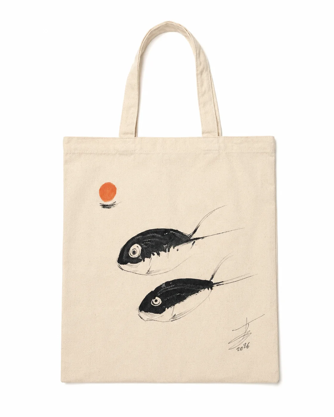 Cotton tote bag with horseman drawing and red sun by Rouslam Botiev