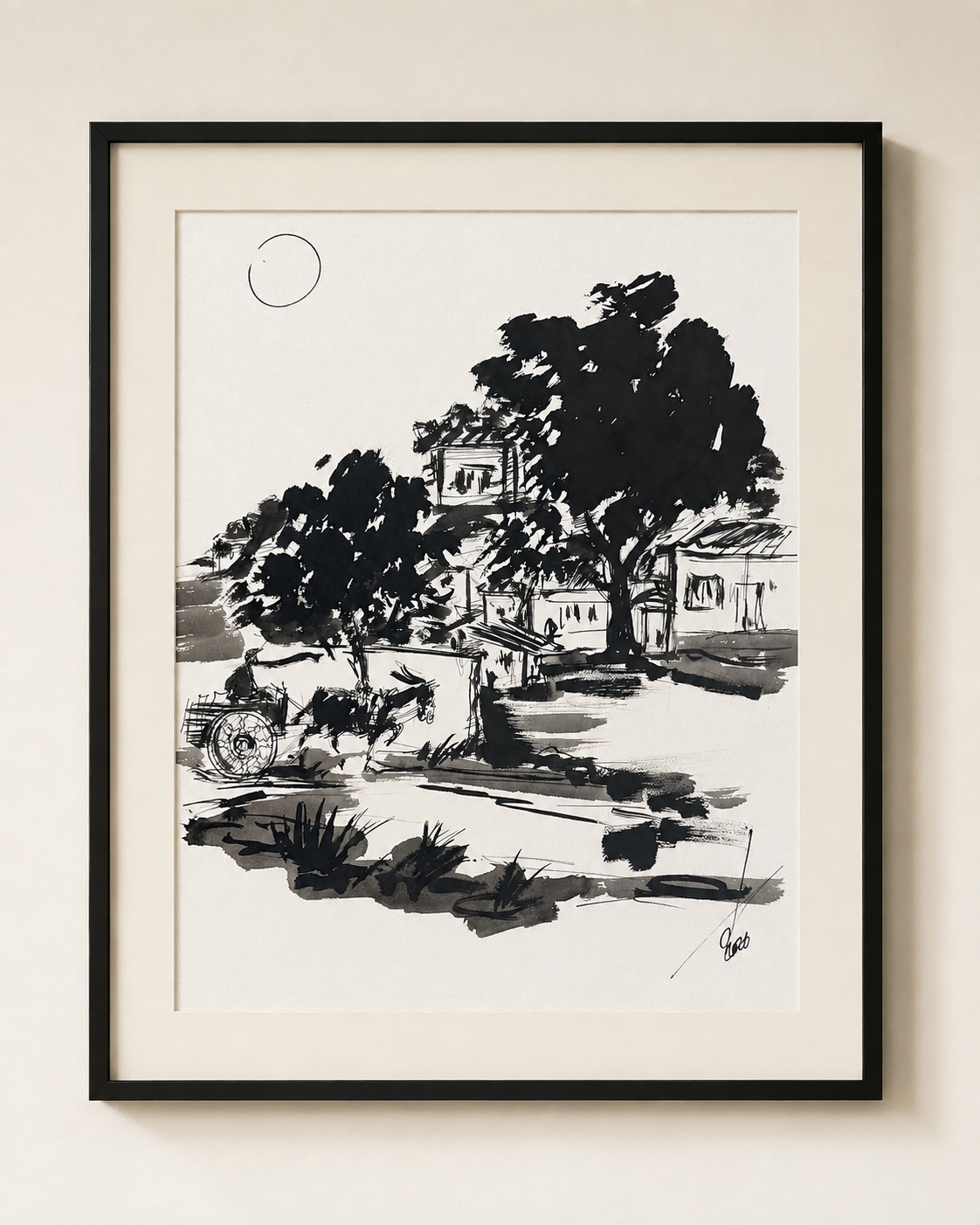 Cart by the Hillside, Special Edition ink-and-wash work by Rouslam Botiev